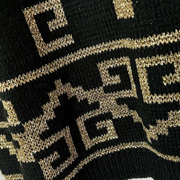 VINTAGE 80s Art Deco Gold Geometric Knit Sweater Mockneck Oversized Pullover M - Picture 3 of 5